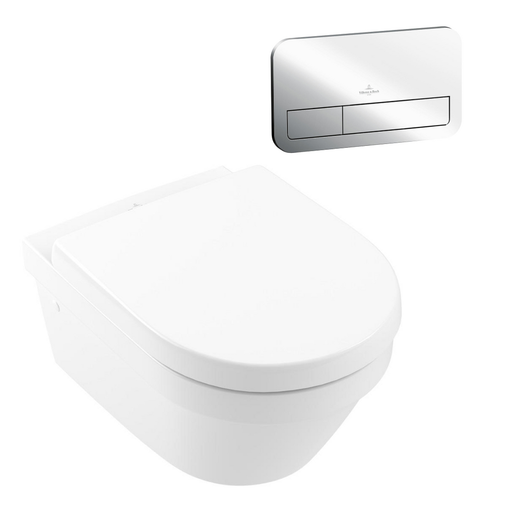 Villeroy & Boch Architectura 3.0 Wall Hung Toilet incl/Villeroy & Boch Cistern Package - E200 Chrome Button - 4694HR01S4B + 92233500 + 92249061