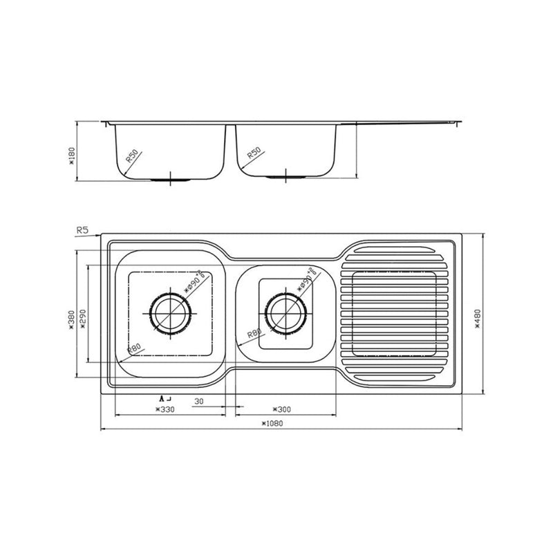 Argent Format 1080 1 & 3-4 Sink LH Drainer - 1 Tap Hole