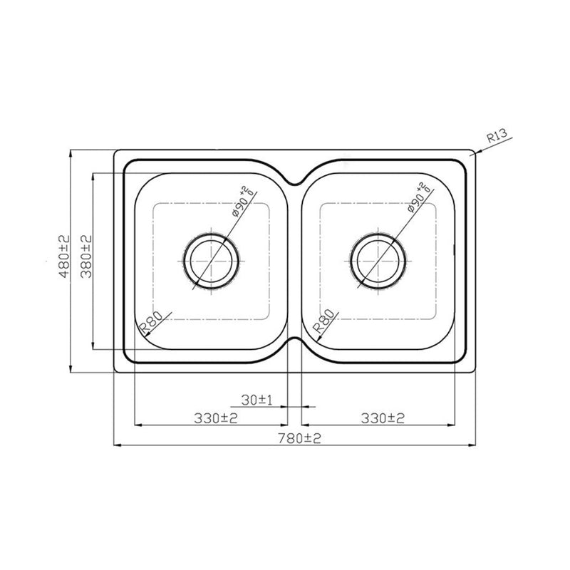 Argent Format 780 Double Sink - No Tap Hole