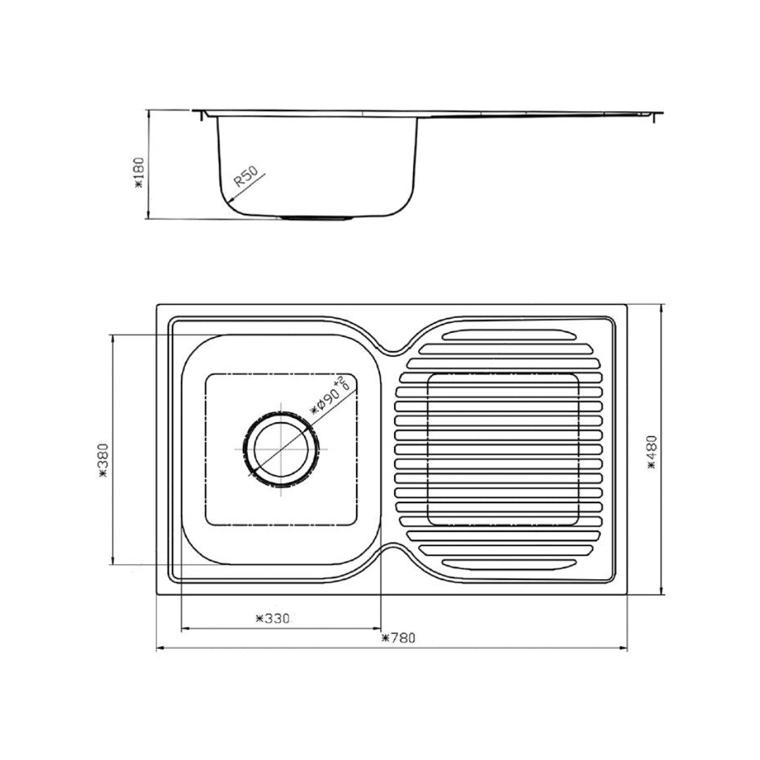 Argent Format 780 Sink Left Hand Drainer - 1 Tap Hole - KS407814L