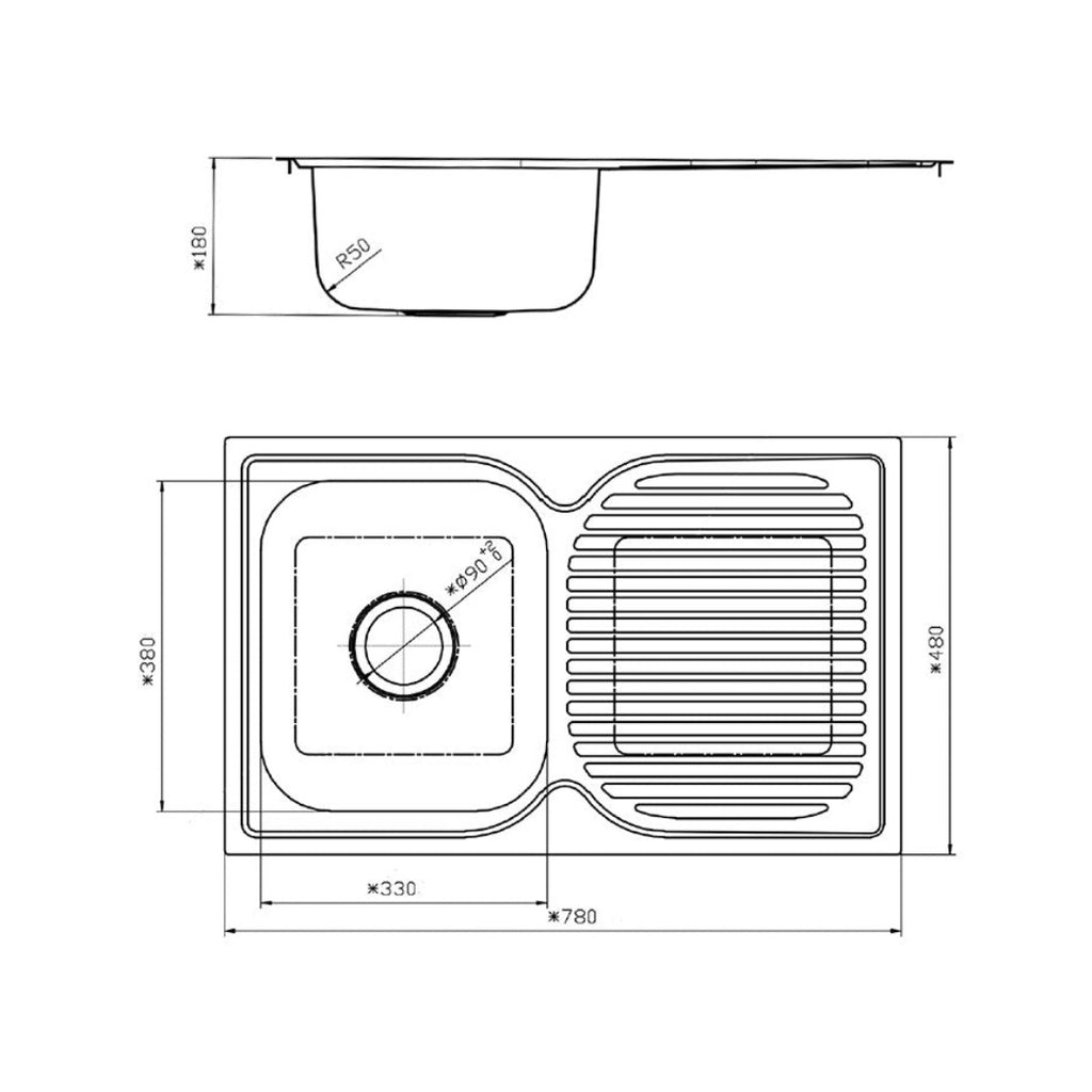 Argent Format 780 Sink Right Hand Drainer - 1 Tap Hole - KS407812R
