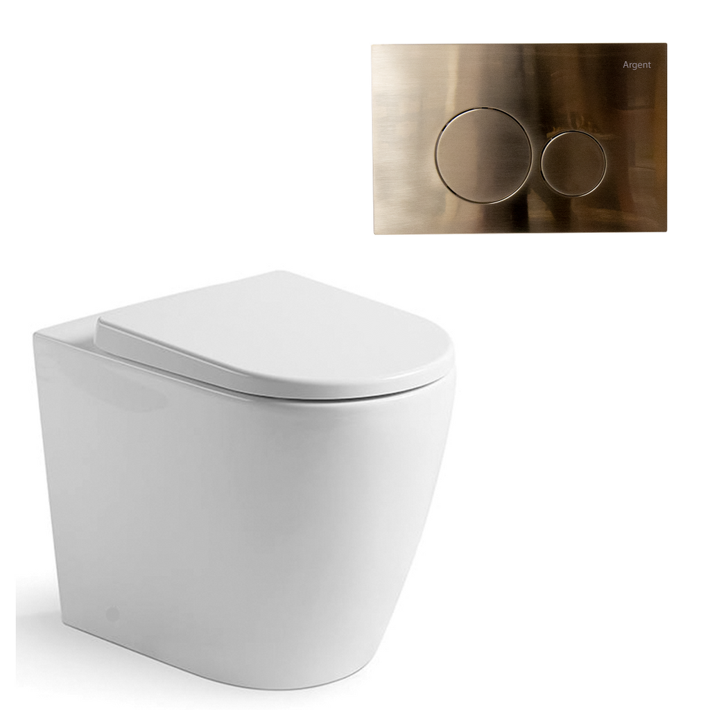 Argent Grace Hygienic Flush Wall Faced Package - Argent Cistern - Round Brushed Nickel Button - 8H16901S4B + IN38905 + F5020BN