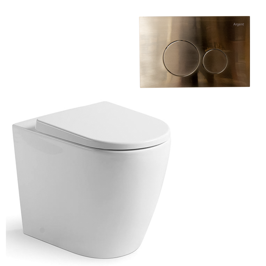 Argent Grace Hygienic Flush Wall Faced Package - Argent Cistern - Round Brushed Nickel Button - 8H16901S4B + IN38905 + F5020BN