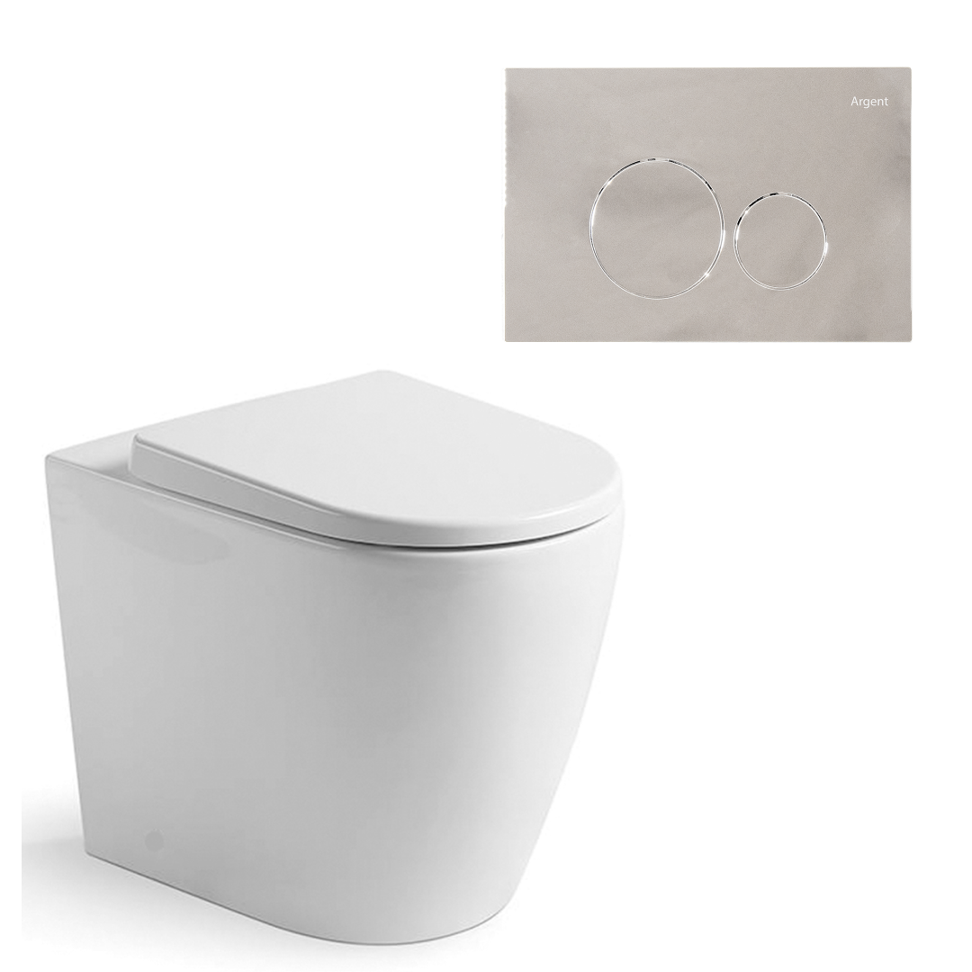 Argent Grace Neu Wall Faced Toilet Package - Argent 80 Cistern - Round Chrome Button - 8H157R001S4B + IN38905 + F5020Ch