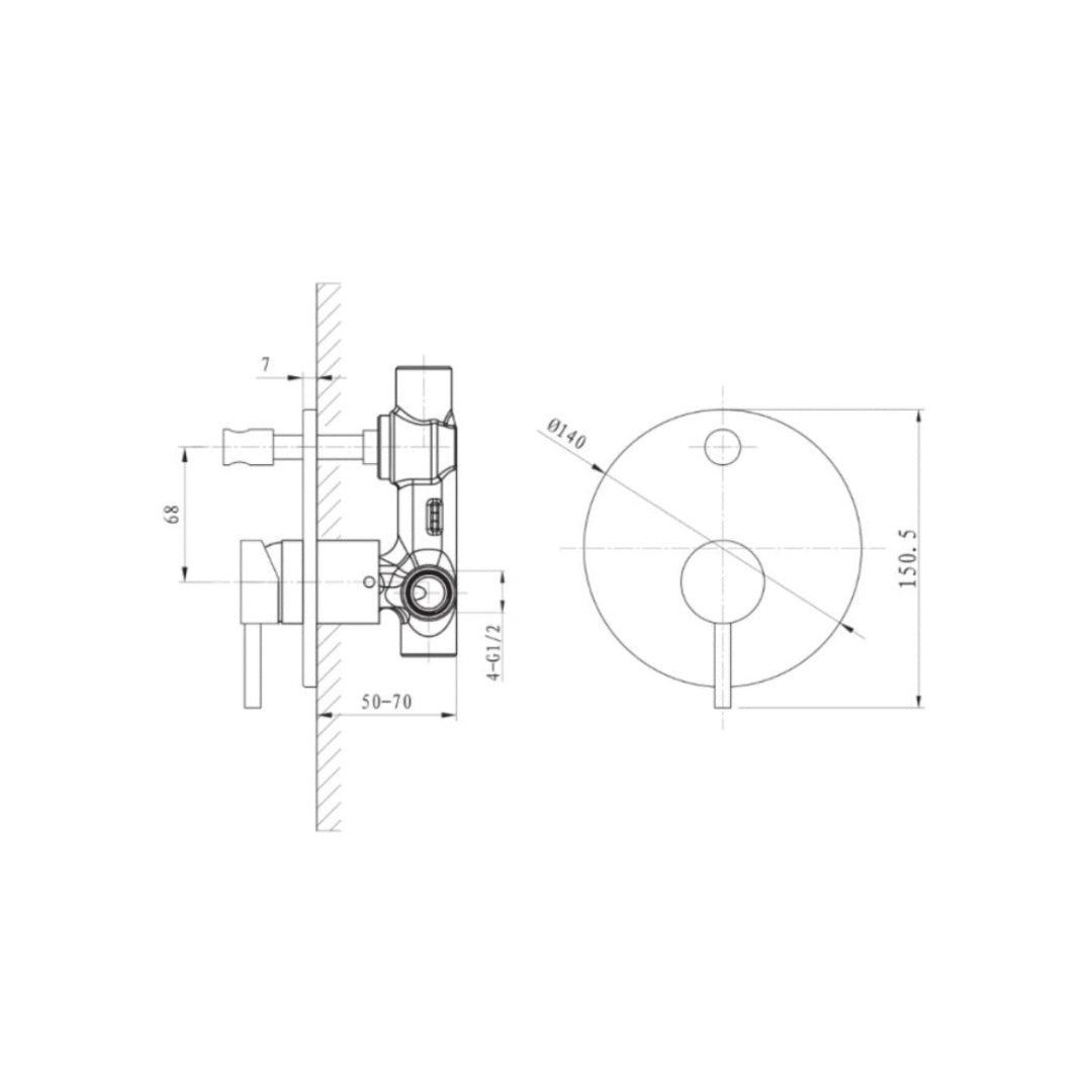 Argent Grace Diverter Wall Mixer - Gun Metal - DM334147GM + DM330047GM
