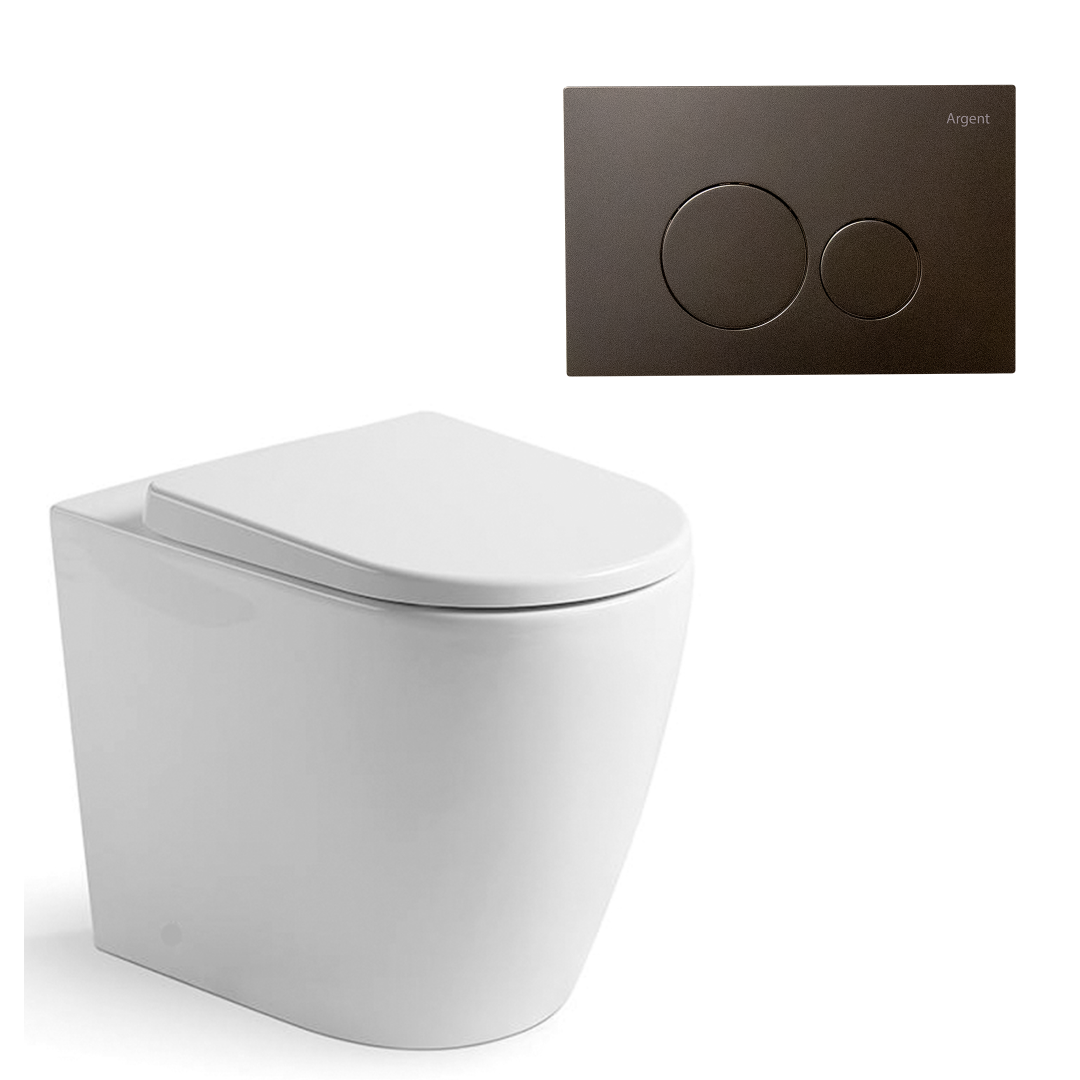 Argent Grace Neu Wall Faced Toilet Package - Argent 80 Cistern - Round Gun Metal Button - 8H157R001S4B + IN38905 + F5020GM