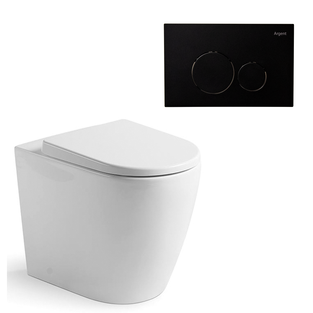 Argent Grace Neu Wall Faced Toilet Package - Argent 80 Cistern - Round Matte Black Button - 8H157R001S4B + IN38905 + F5020MB