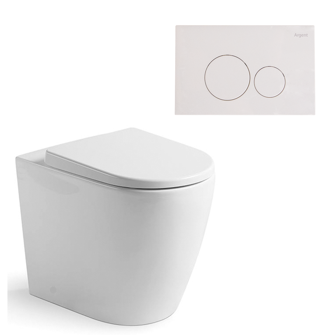 Argent Grace Hygienic Flush Wall Faced Package - Argent Cistern - Round White Button - 8H16901S4B + IN38905 + F5020Wh
