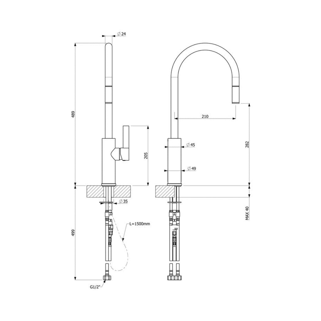 Armando Vicario Luz Gooseneck Pull-Out Mixer - Brushed Chrome - LUZ-1BC