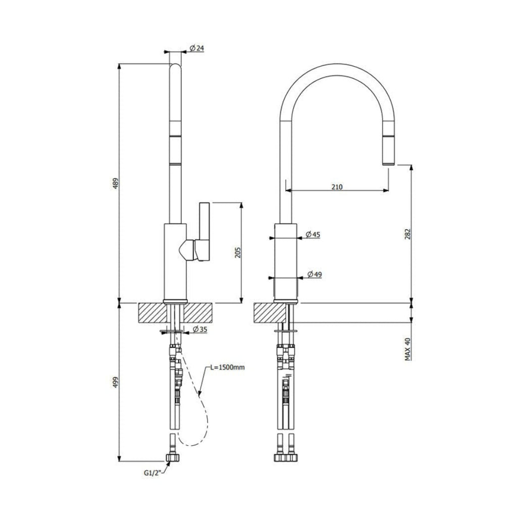 Armando Vicario Luz Gooseneck Pull-Out Mixer - Chrome - LUZ-1