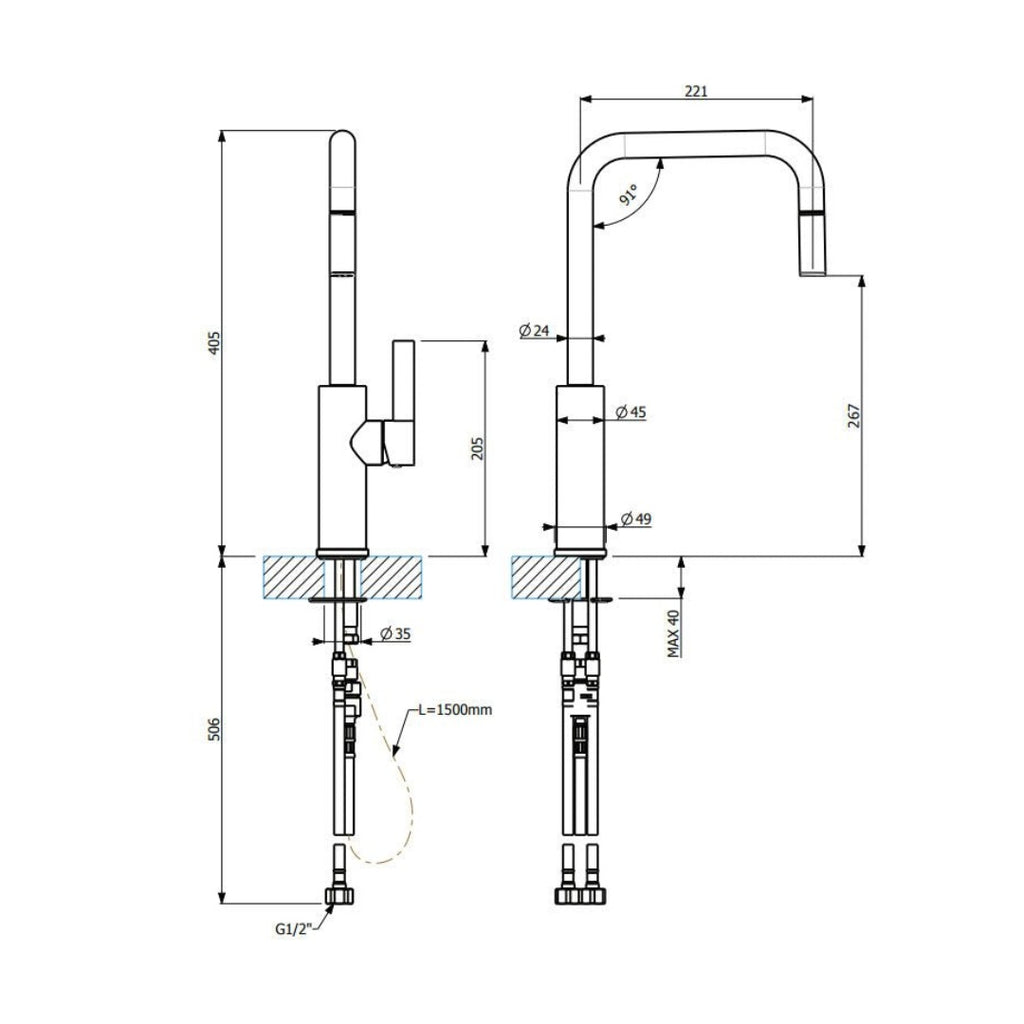 Armando Vicario Luz Sink Mixer with Pull-Out Spray - Black - LUZ-B