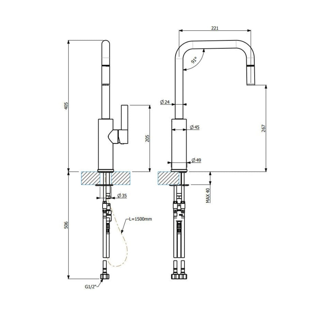 Armando Vicario Luz Sink Mixer with Pull-Out Spray - Black - LUZ-B