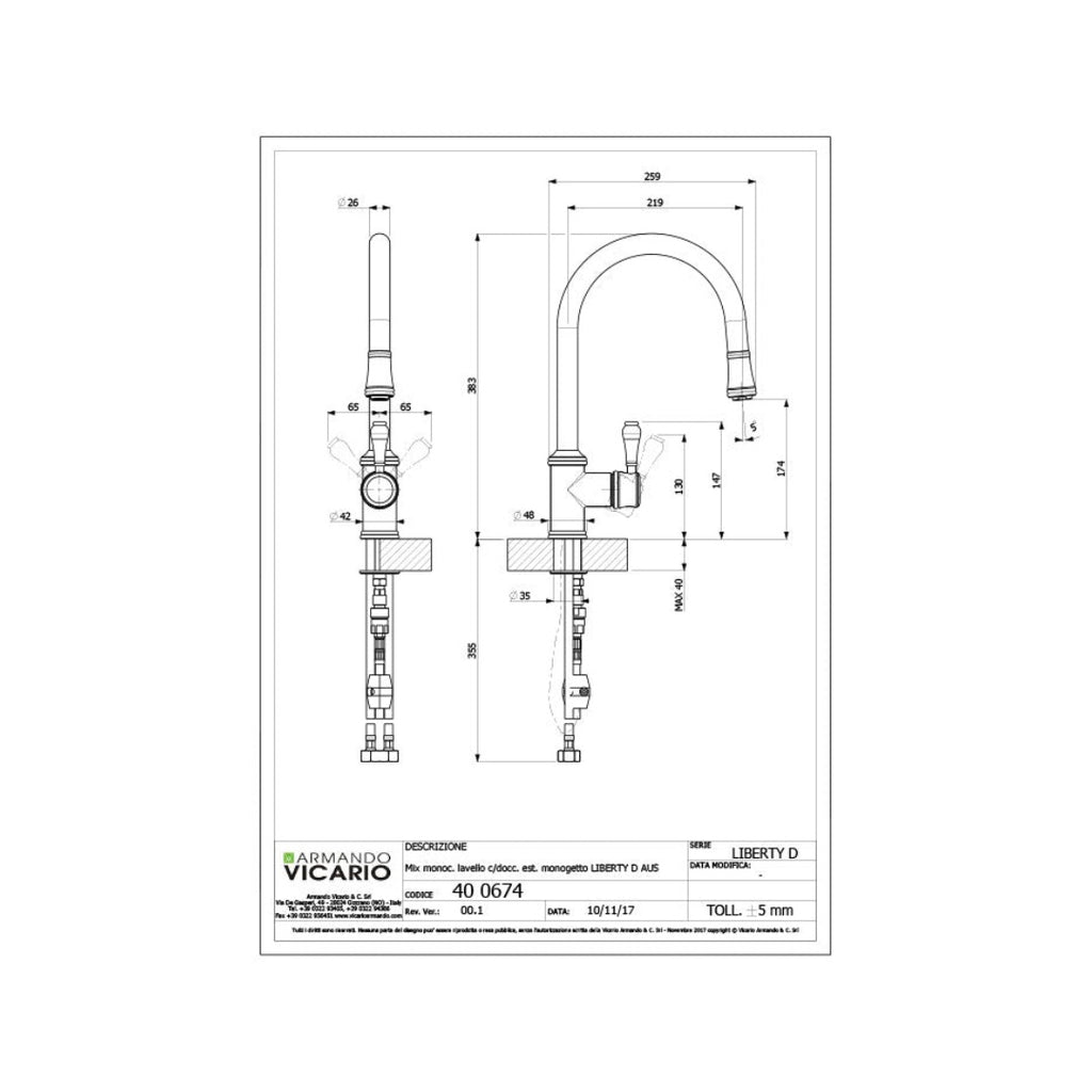 Armando Vicario Provincial Single Lever Kitchen Pull Out Mixer - Bronze - 400674BR
