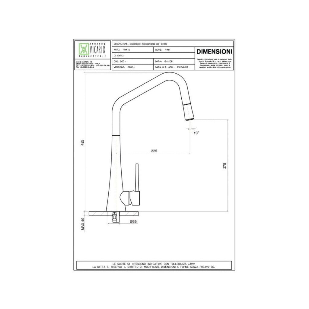 Armando Vicario Tink-D Kitchen Mixer With Pull-Out - Black - TINKD-B