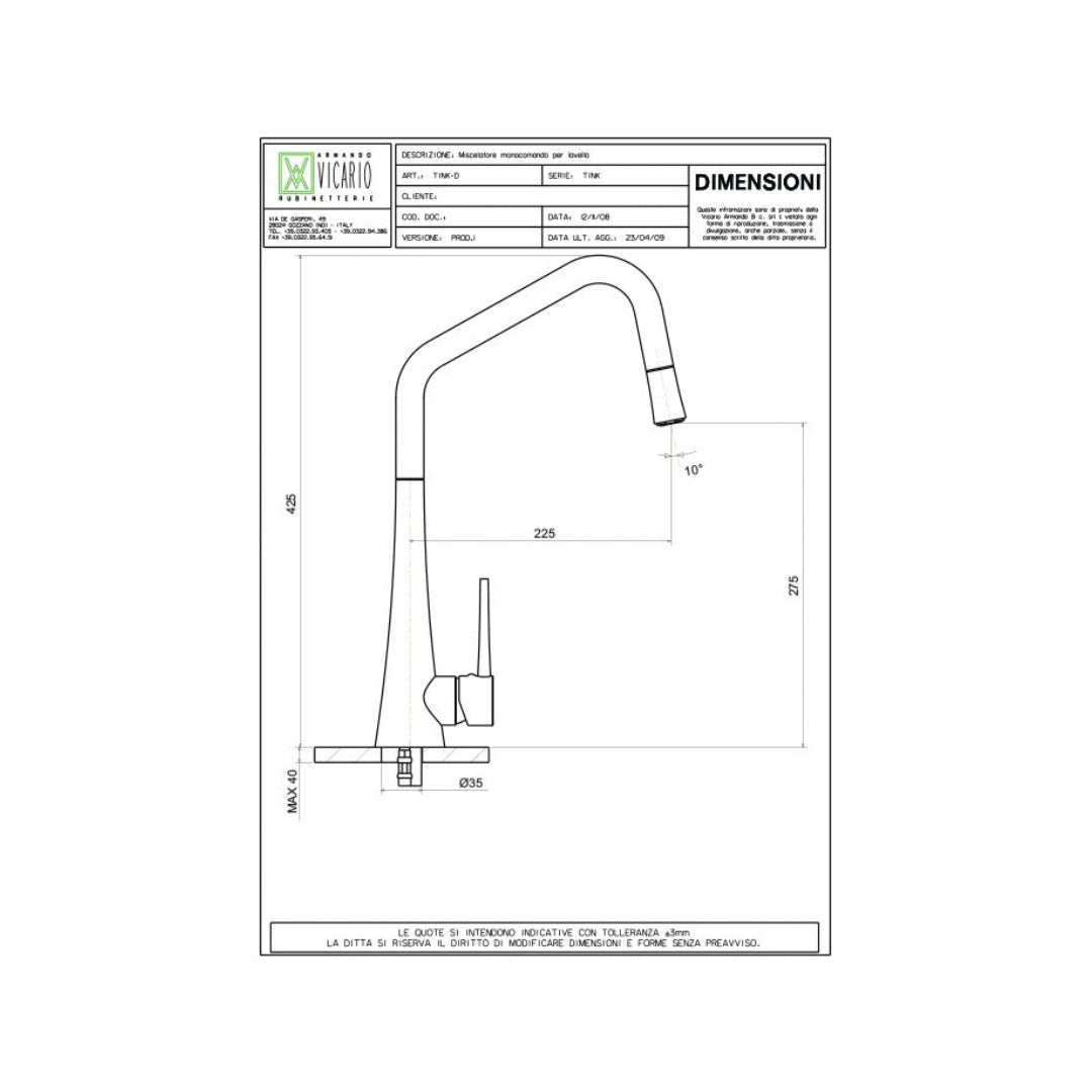 Armando Vicario Tink-D Kitchen Mixer With Pull-Out - Black - TINKD-B