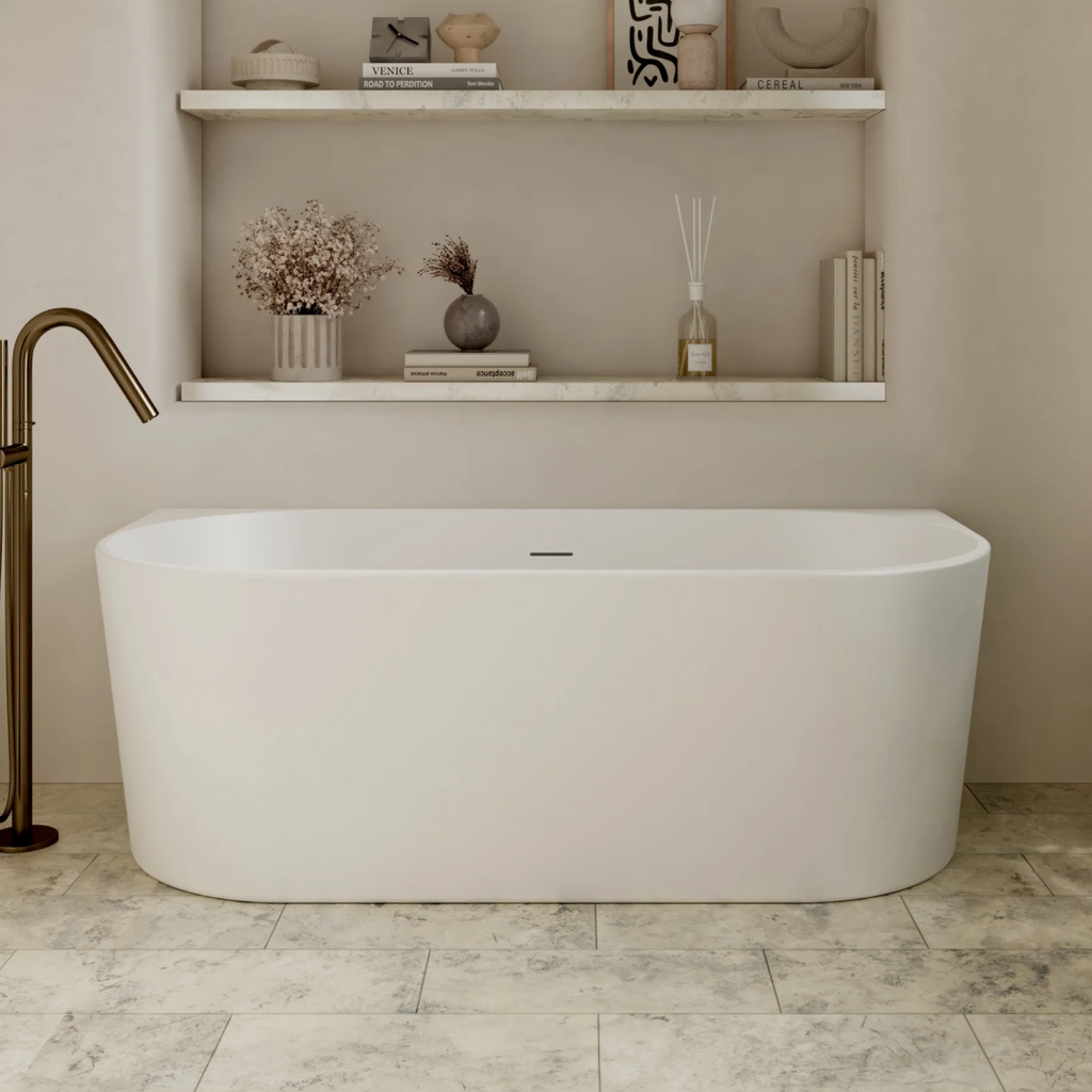 Cassa Design Auris 1500mm Round Back to Wall Bath Includes Overflow - Gloss White - BT-AU1500