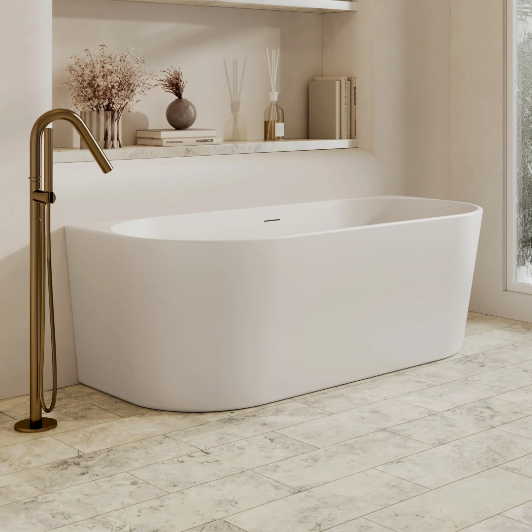 Cassa Design Auris 1500mm Round Back to Wall Bath Includes Overflow - Gloss White - BT-AU1500