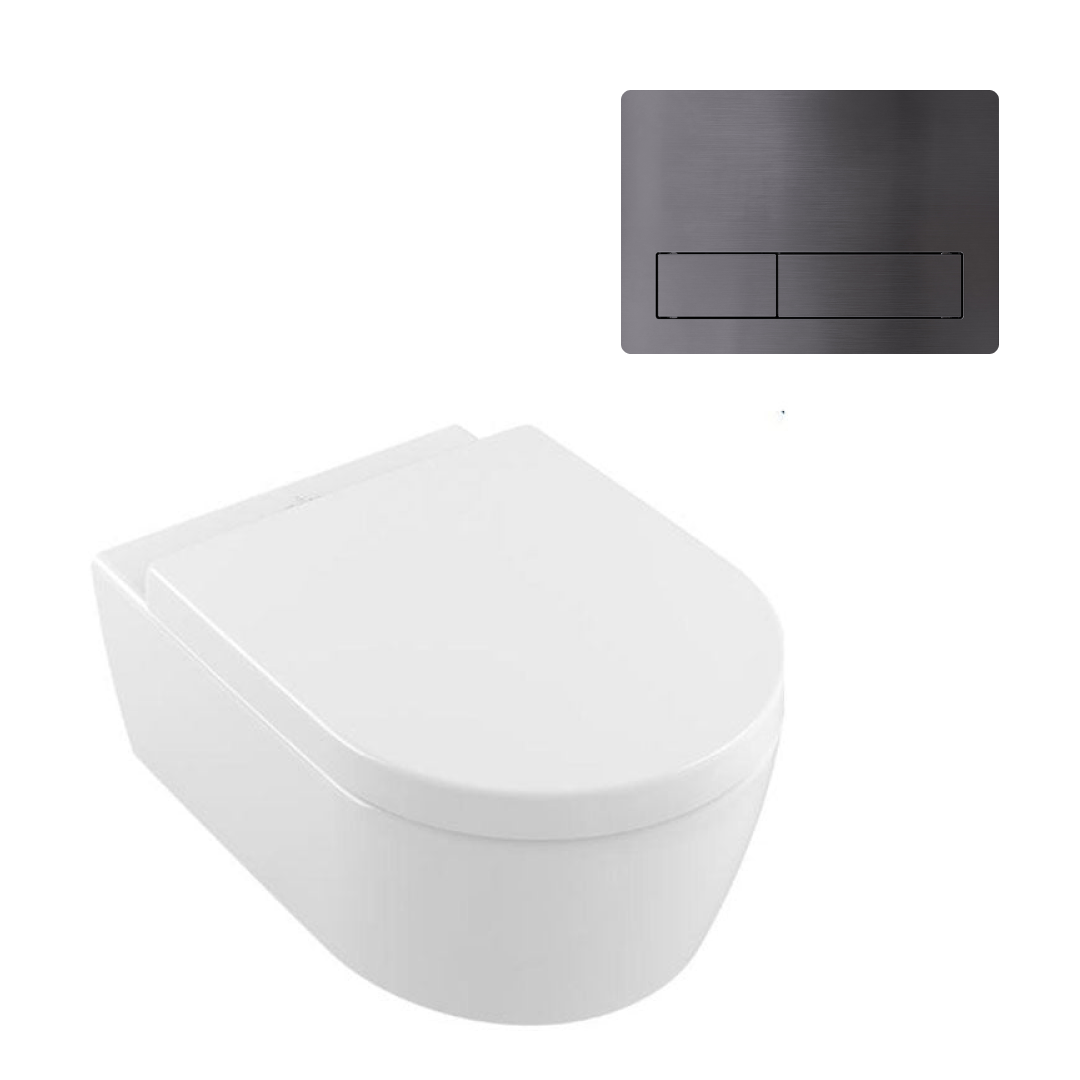 Villeroy & Boch Avento DirectFlush Wall Hung Toilet incl/VB Cistern Package - 150S Gun Metal Button - 5656R001S4B + 92233500 + 92241590