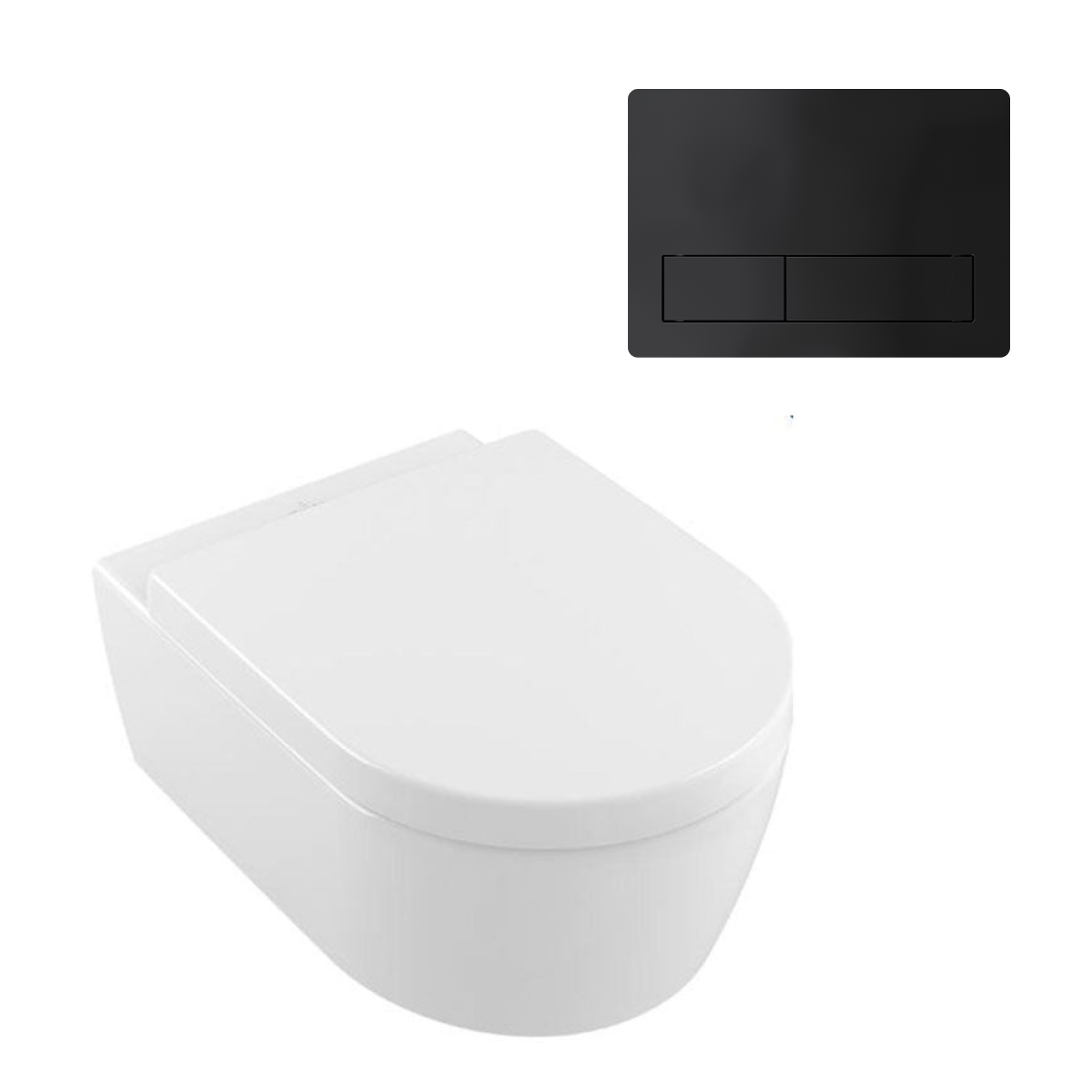 Villeroy & Boch Avento DirectFlush Wall Hung Toilet incl/VB Cistern Package - 150S Matte Black Button - 5656R001S4B + 92233500 + 92241595