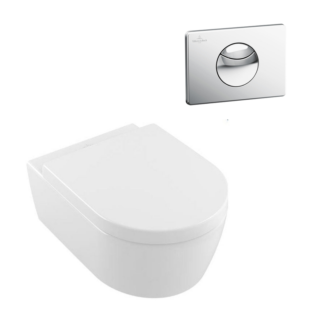 Villeroy & Boch Avento DirectFlush Wall Hung Toilet incl/VB Cistern Package - E100 Chrome Button - 5656R001S4B + 92233500 + 92248561