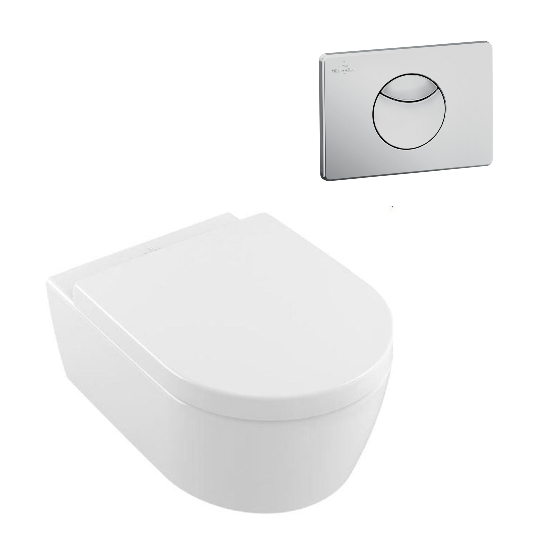 Villeroy & Boch Avento DirectFlush Wall Hung Toilet incl/VB Cistern Package - E100 Satin Button - 5656R001S4B + 92233500 + 92248569