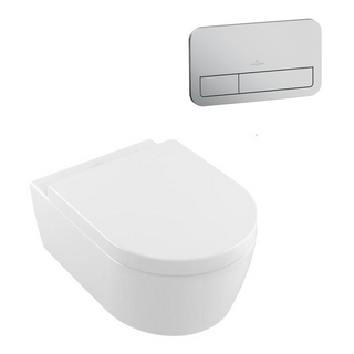 Villeroy & Boch Avento DirectFlush Wall Hung Toilet incl/VB Cistern Package - E200 Satin Button - 5656R001S4B + 92233500 + 92249069