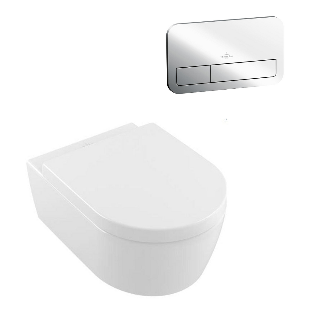 Villeroy & Boch Avento DirectFlush Wall Hung Toilet incl/VB Cistern Package - E200 Chrome Button - 5656R001S4B + 92233500 + 92249061