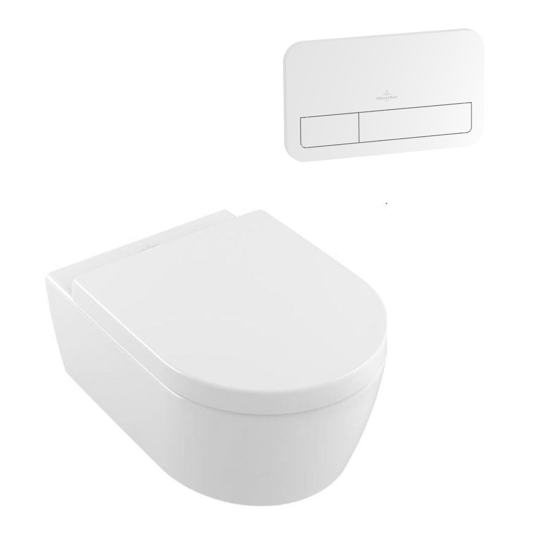 Villeroy & Boch Avento DirectFlush Wall Hung Toilet incl/VB Cistern Package - E200 White Button - 5656R001S4B + 92233500 + 92249068