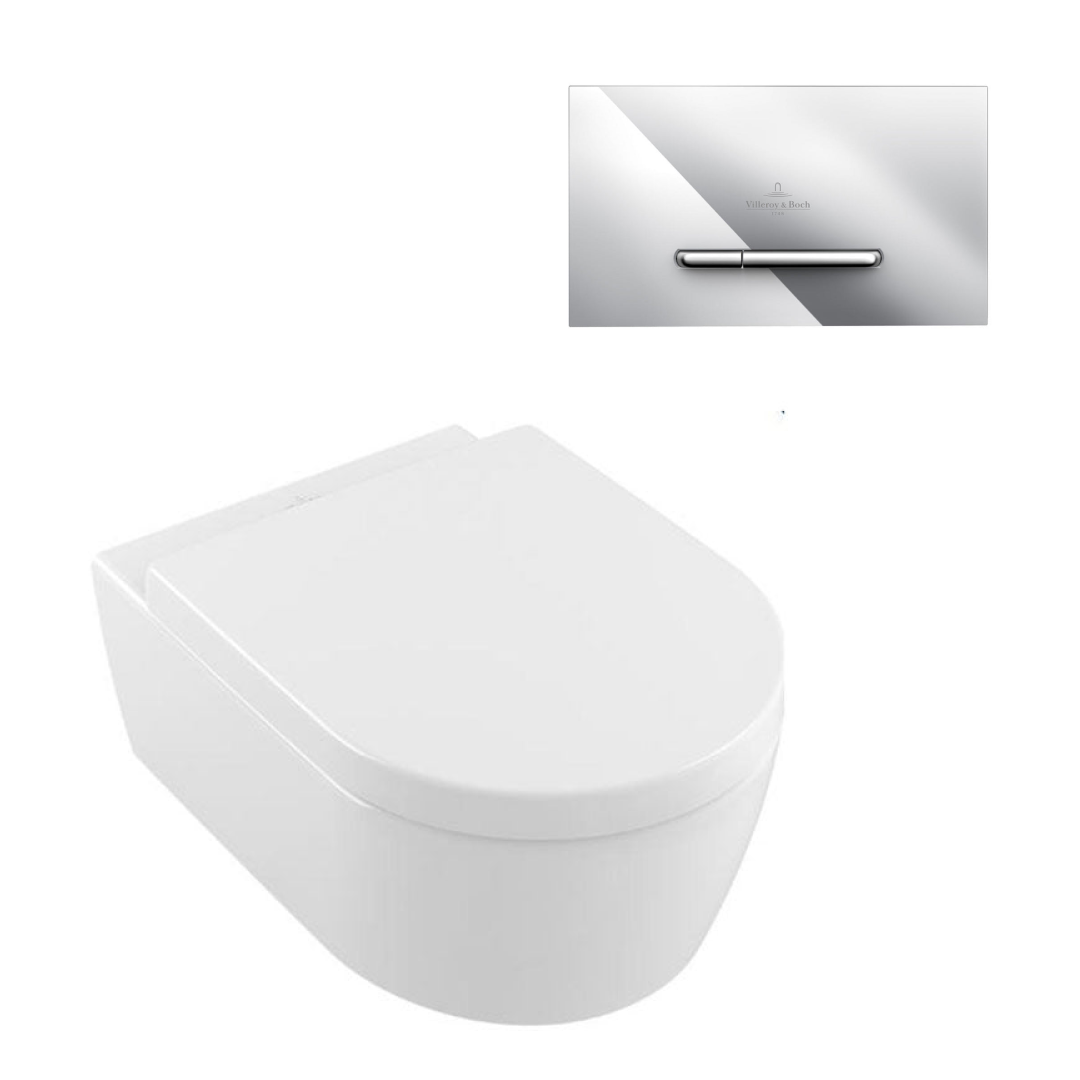 Villeroy & Boch Avento DirectFlush Wall Hung Toilet incl/VB Cistern Package - E300 Chrome Button - 5656R001S4B + 92233500 + 92218061