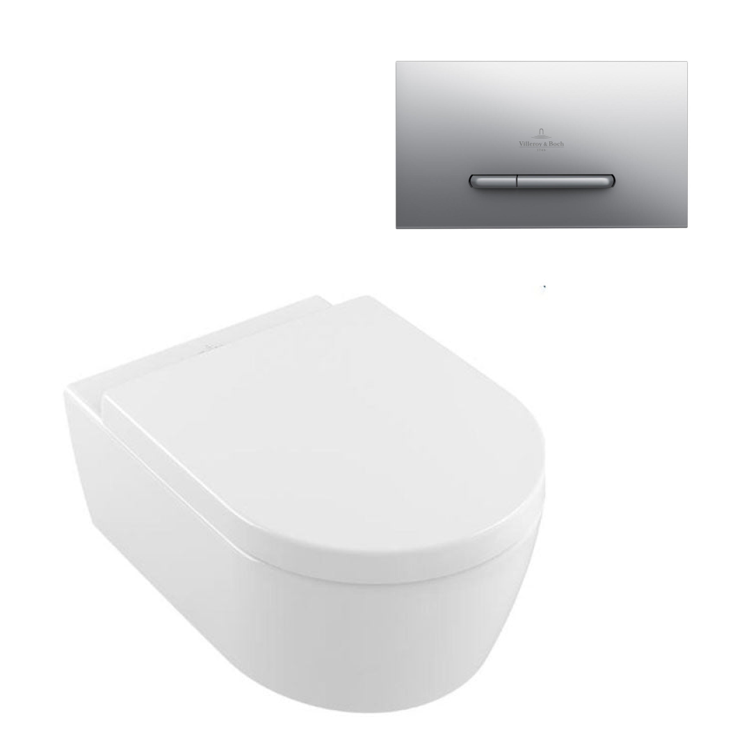 Villeroy & Boch Avento DirectFlush Wall Hung Toilet incl/VB Cistern Package - E300 Satin Button - 5656R001S4B + 92233500 + 92218069