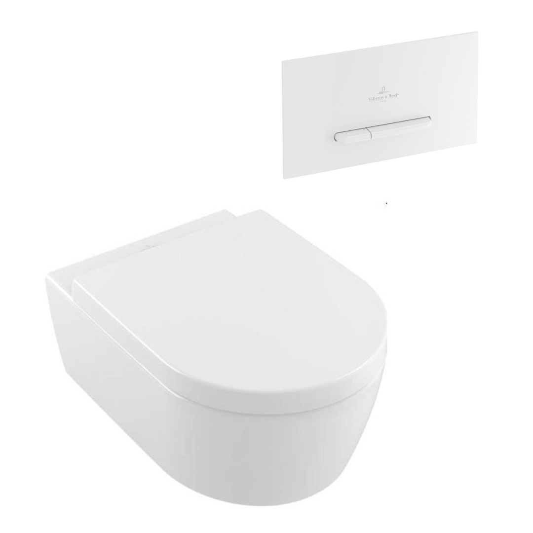 Villeroy & Boch Avento DirectFlush Wall Hung Toilet incl/VB Cistern Package - E300 White Button - 5656R001S4B + 92233500 + 92218068