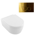 Villeroy & Boch Avento Directflush Wall Hung Toilet Package Argent Cistern - Round Brushed Gold Button - 5656R001S4B + IN48905 + F5020BG