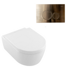 Villeroy & Boch Avento Directflush Wall Hung Toilet Package Argent Cistern - Round Brushed Nickel Button - 5656R001S4B + IN48905 + F5020BN