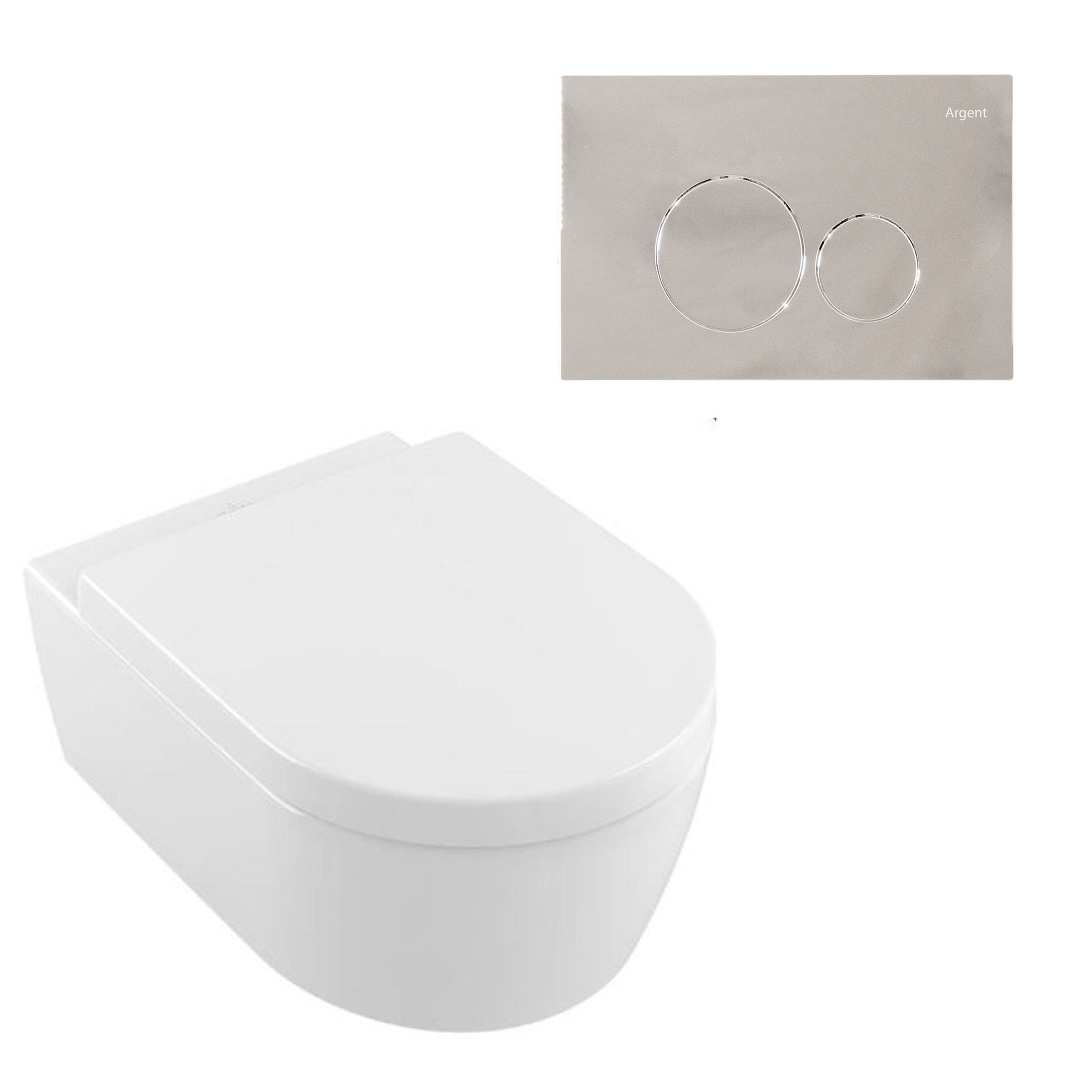 Villeroy & Boch Avento Directflush Wall Hung Toilet Package Argent Cistern - Round Chrome Button - 5656R001S4B + IN48905 + F5020