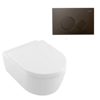Villeroy & Boch Avento Directflush Wall Hung Toilet Package Argent Cistern - Round Gun Metal Button - 5656R001S4B + IN48905 + F5020GM
