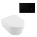 Villeroy & Boch Avento Directflush Wall Hung Toilet Package Argent Cistern - Round Matte Black Button - 5656R001S4B + IN48905 + F5020MB