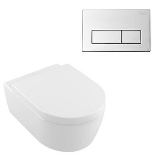 Villeroy & Boch Avento Directflush Wall Hung Toilet Package Argent Cistern - Square Chrome Button - 5656R001S4B + IN48905 + IN38785CHR