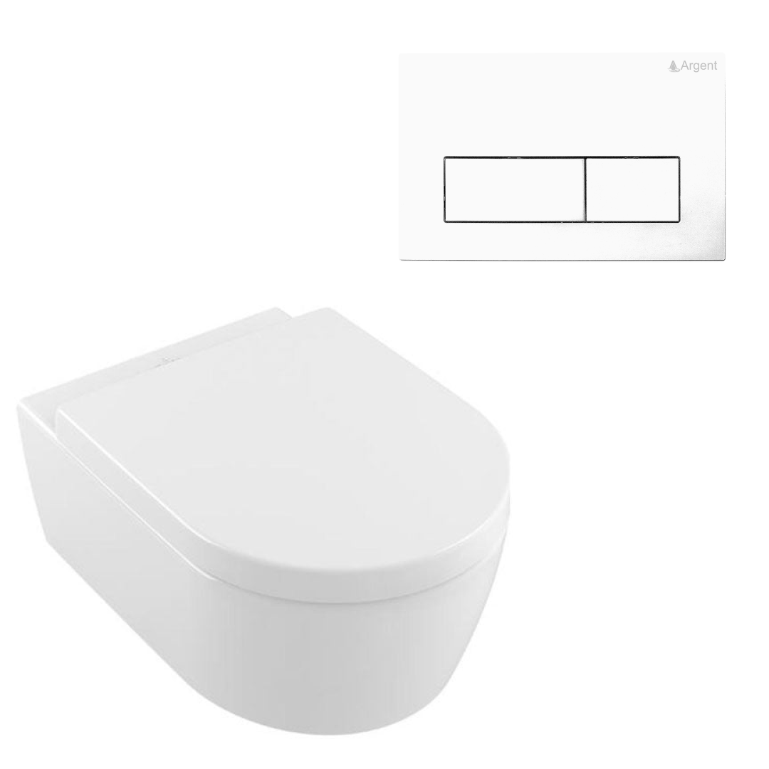Villeroy & Boch Avento Directflush Wall Hung Toilet Package Argent Cistern - Square White Button - 5656R001S4B + IN48905 + IN38785WH