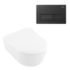 Villeroy & Boch Avento DirectFlush Wall Hung Toilet incl/Slim Seat Package - Includes Argent Cistern - Square Matte Black Button - 5656R001L4B + IN48905 + IN38785MB