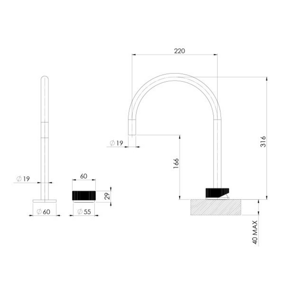 Phoenix Axia 220mm Hob Gooseneck Sink Mixer Set - Matte Black - 117-7550-10
