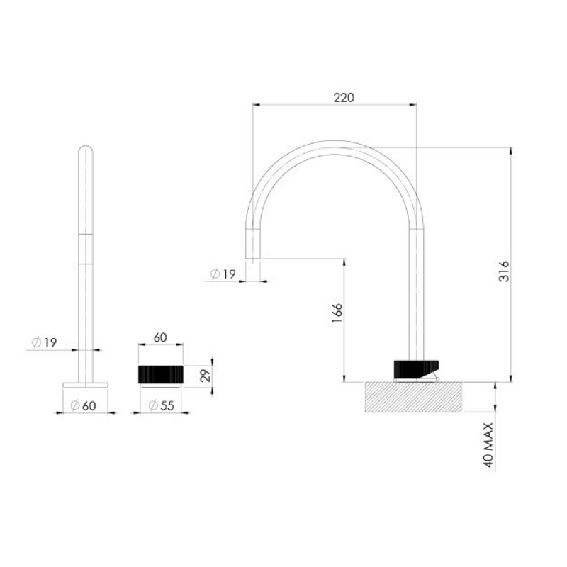 Phoenix Axia 220mm Hob Gooseneck Sink Mixer Set - Chrome