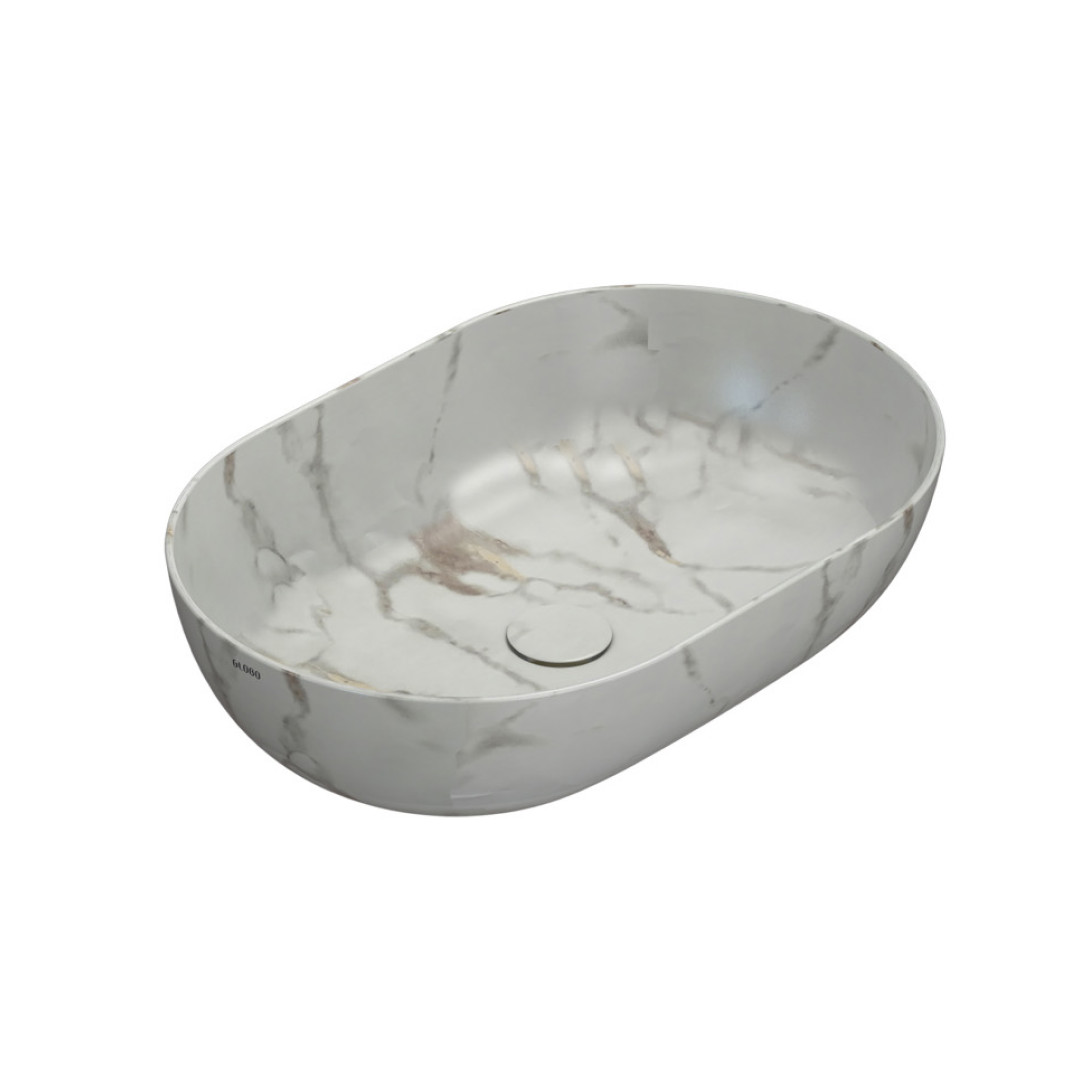 Globo T-Edge Oval Countertop Basin 600mm - Arabescato Chiaro - B6O60AC