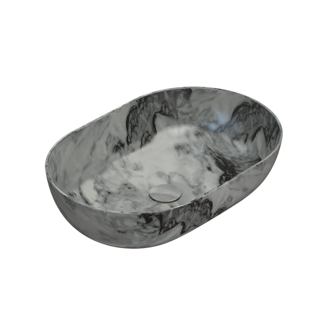 Globo T-Edge Oval Countertop Basin 600mm - Arabescato Grigio - B6O60AG