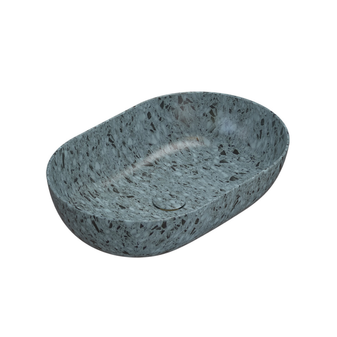 Globo T-Edge Oval Countertop Basin 600mm - Graniglia Turchese - B6O60GT