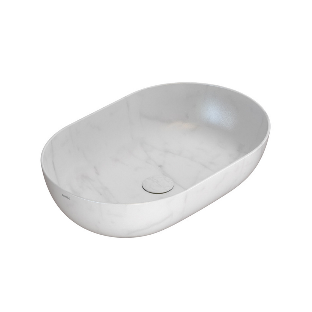 Globo T-Edge Oval Countertop Basin 600mm - Marmo di Carrara - B6O60MC