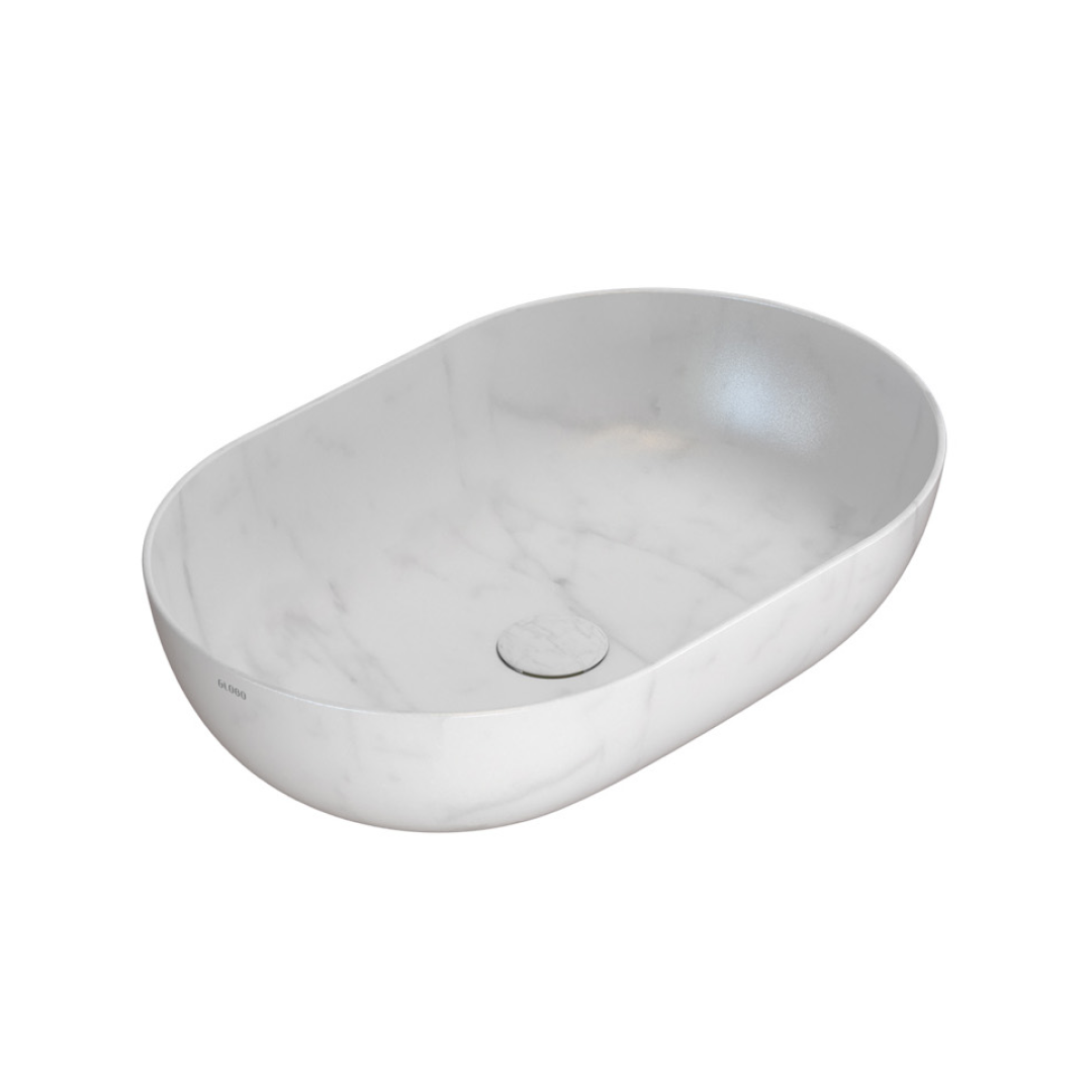 Globo T-Edge Oval Countertop Basin 600mm - Marmo di Carrara - B6O60MC