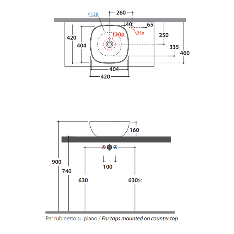 Globo T-Edge Soft Square Countertop Basin 420mm - Travertino - B6Q43TR