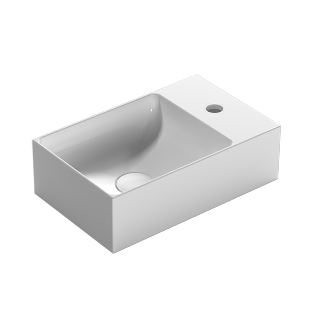 Globo T-Edge 400 Hand Rinse Wall Basin (Right 1 Tap Hole) - Gloss White B6R40BI