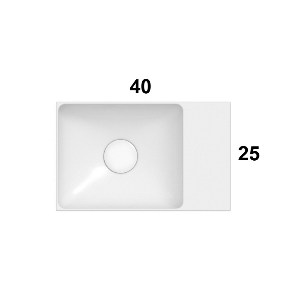 Globo T-Edge 400 Hand Rinse Wall Basin (Right 1 Tap Hole) - Gloss White B6R40BI