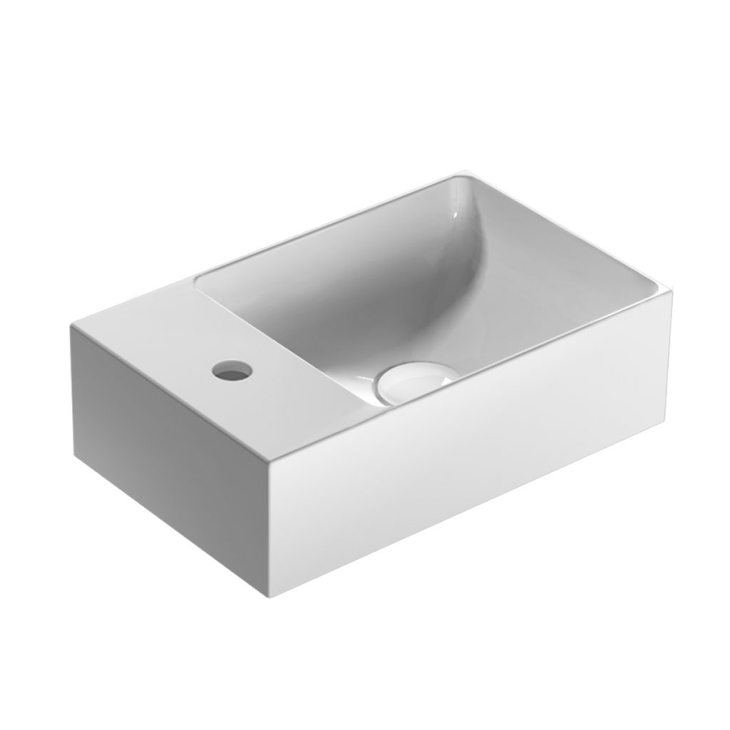 Globo T-Edge 400 Hand Rinse Wall Basin (Left 1 Tap Hole) - Gloss White B6R41BI